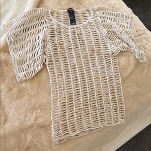 bebe Open-Weave Cream Knit Top